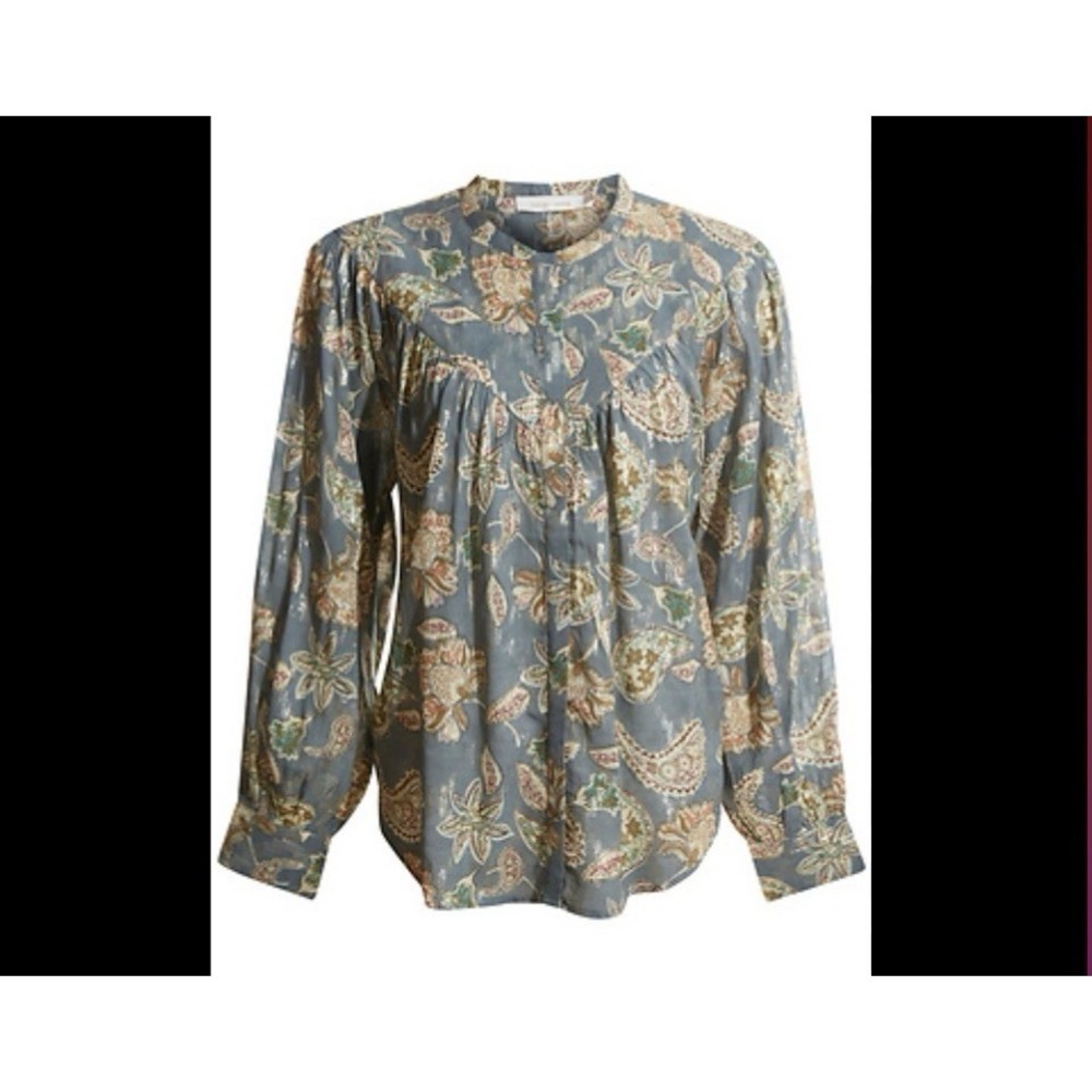 ANTHROPOLOGIE BISHOP + YOUNG Multicolor Metallic Sheen Floral Paisley Blouse‎ Sm